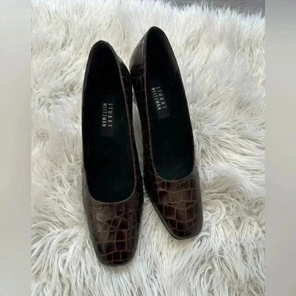 Stuart Weitzman leather Croc  pattern shoes vintage Sz 10 work girls boss - Picture 1 of 7